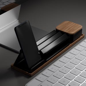 Juego de organizador de escritorio de madera minimalista: soporte para bolígrafos, soporte para teléfono y bandeja de almacenamiento para la decoración del escritorio de la oficina o el hogar, regalo perfecto para profesionales