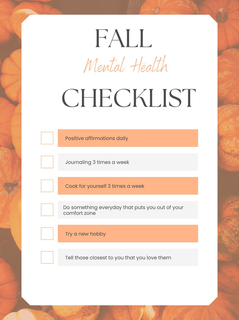 Fall Mental Health Checklist - Etsy