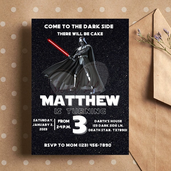 Darth Vader Invitation, Darth Vader Birthday, Dark Side Invitation, Darth Vader invite for kids, Darth Vader Invitation for birthday