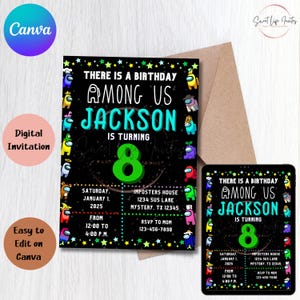 Among Us Editable Invitation, Among Us Digital Invitation, Among Us Imposter theme party, AmongUS birthday party, Editable Among Us Invite