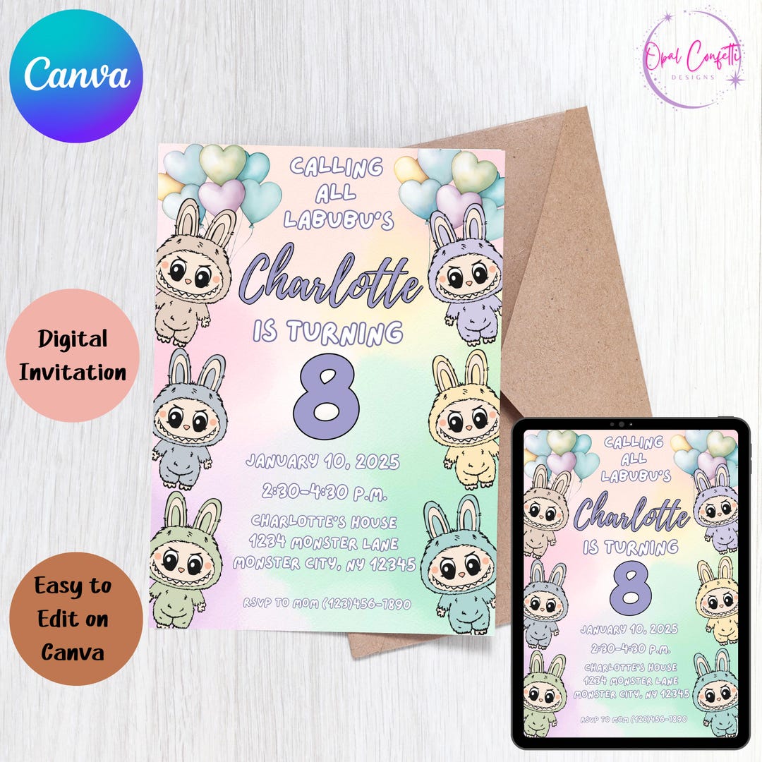 Labubu Invites Labubu Birthday Invitation | Labubu Editable Template | Labubu Birthday ...