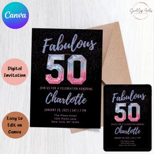 Fabulous 50 digital invite | Fifty birthday celebration invitation | editable 50th birthday invite | Women&#39;s 50th Birthday party invitation