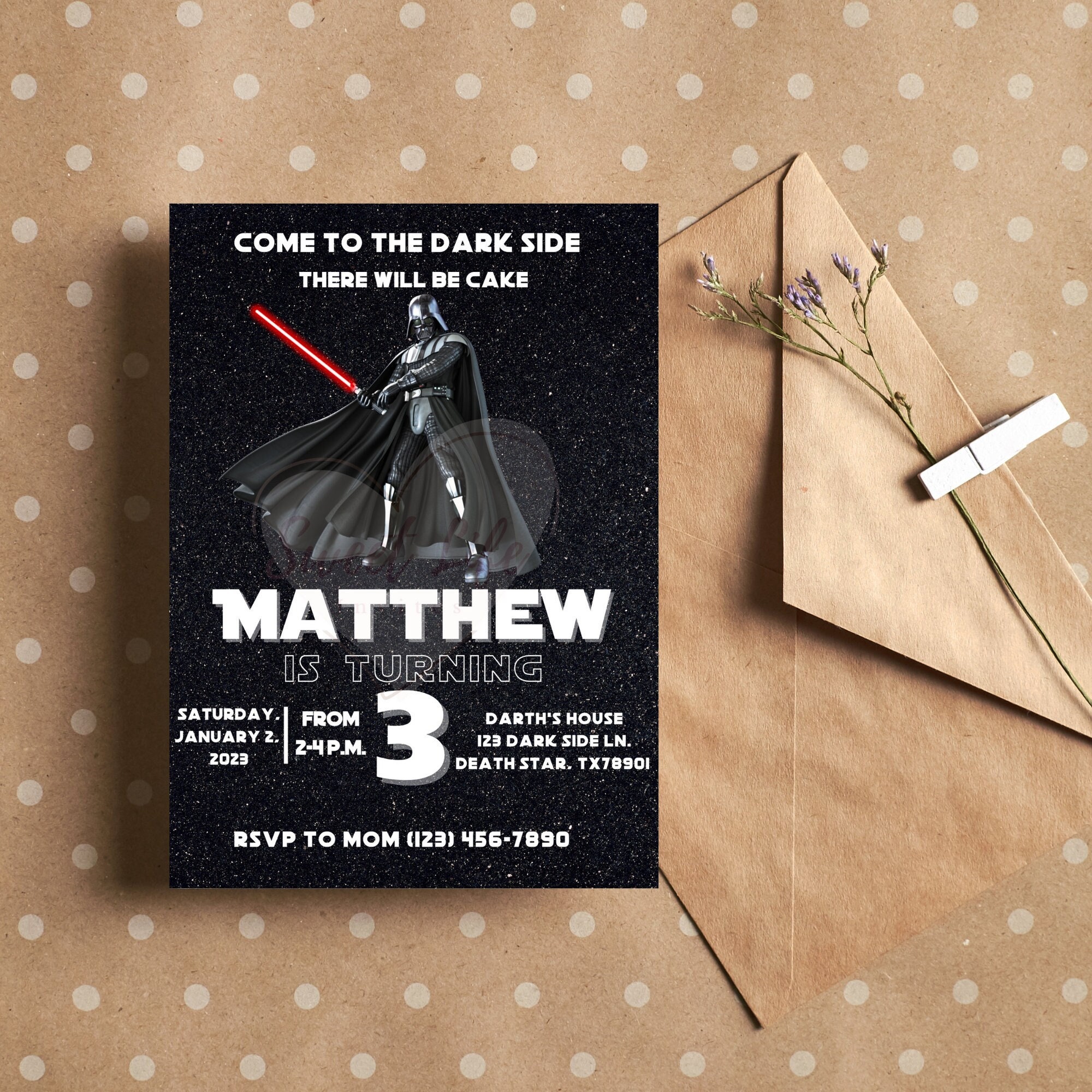 Darth Vader Invitation, Darth Vader Birthday, Dark Side Invitation ...