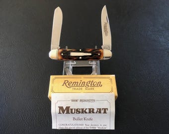 1988 Remington UMC USA Muskrat R4466 Bullet Knife, Jigged Delrin Handles, Original Box An Paperwork, Mint!