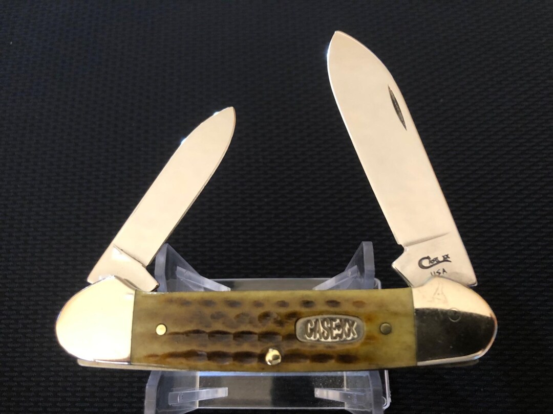 1999 Case XX Canoe Knife 62131 SS, Jigged Pocket Worn Green Bone ...