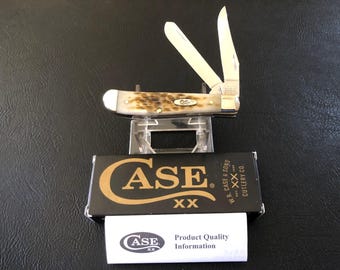 2022 Case XX 2-Bladed Mini Trapper #6207 SS, Amber Bone Peach Seed Jigged Handles, Original Box!