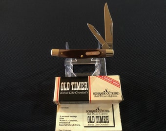 1990 Schrade Old Timer U.S.A. #33OT Middleman Jack Knife, Saw Cut Delrin Handles. Original Box An Paperwork. Mint Condition.