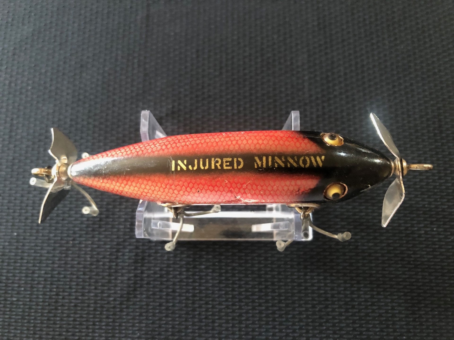1960'S Creek Chub Injured Minnow 1505 Wooden With Glass Eyes Rare Color. 