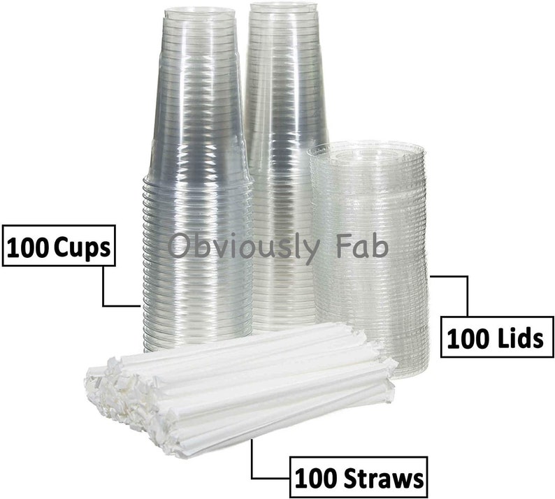 Biodegradable PLA Clear Plastic Cups With Flat Straw Slot Lids and