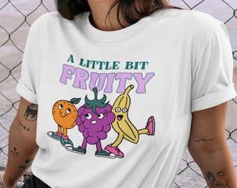 Fruity LGBT Shirt &lt;3 Gay Pride Retro Shirt, Funny Subtle Lesbian Pride Merch, LGBTQ Graphic Tee Subtle Bi Pride, Femme Lesbian Queer T-Shirt