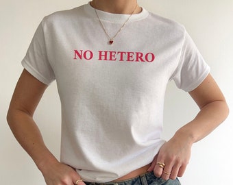 NO HETERO lgbtq Shirt :) Subtle Pride Merch 90s Baby Tee, Funny Graphic Tee for Gay Lesbian Bisexual & Queer Folk, lgbt Gifts