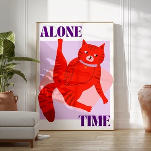 Funny Cat Digital Wall Art Print | Funny Cat Poster Eclectic Cat Lover Gift Quirky Wall Art Retro Cat Doing Things Colorful Maximalist Decor