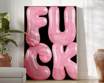 Pink F*ck Wall Print | Funny Wall Art Black Pink Dorm Room Decor, Funky Wall Art Trendy Printable Wall Art Indie Room Decor Digital Download