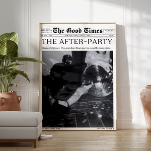 Trendy Retro NewsPaper Print, Disco Ball Poster, Funky Disco Print, Aesthetic Vintage Bar Cart Art, It Girl Dorm Retro Art, Instant Download