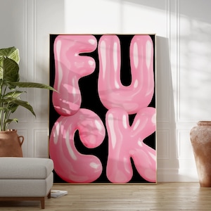 Pink F*ck Wall Print | Funny Wall Art Black Pink Dorm Room Decor, Funky Wall Art Trendy Printable Wall Art Indie Room Decor Digital Download