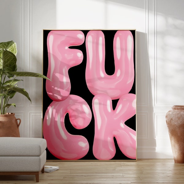 Pink F*ck Wall Print | Funny Wall Art Black Pink Dorm Room Decor, Funky Wall Art Trendy Printable Wall Art Indie Room Decor Digital Download