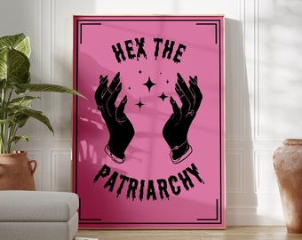 Witchy Halloween Decor Art | Hex the Patriarchy Funny Feminist Print, Spooky Dorm Decor Witchy Wall Art, Trendy Halloween Printable Wall Art