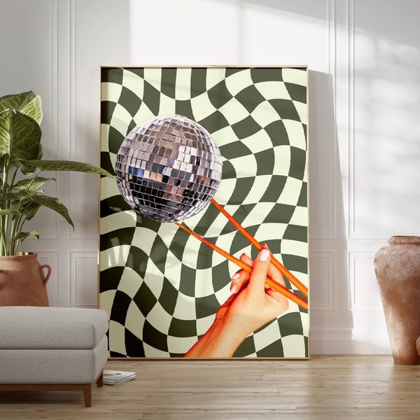 Disco Ball Print | Disco Chopstick Poster, Disco Ball Decor, Trendy Funky Wall Art, Indie Room Decor, Preppy Wall Art, Y2K Room Decor