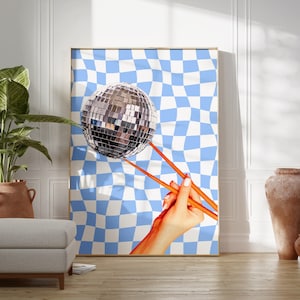 Disco Ball Essstäbchen Poster | Funky Disco Ball Poster, Discokugel Dekor, Trendy Retro Wandkunst, Indie Raumdekor, Preppy Wandkunst, Y2K Dekor