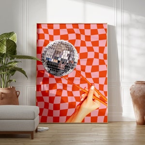 Disco Ball Essstäbchen Poster | Funky Disco Ball Dekor Disco Ball Poster, Indie Zimmer Dekor, trendige Retro Wandkunst, Preppy Wandkunst, Y2K Dekor
