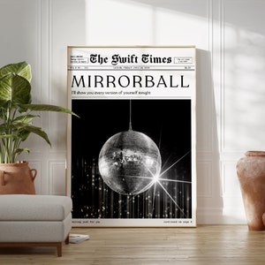 Mirrorball Poster Disco Ball Print, Trendy Newspaper Print, Folklore Poster, Preppy Wall Art, Retro Dorm Room Decor, Swiftie Gift Poster