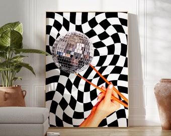 Disco Ball Chopsticks Print | Funky Disco Ball Poster, Disco Ball Decor, Trendy Retro Wall Art, Indie Room Decor, Preppy Wall Art, Y2K Decor