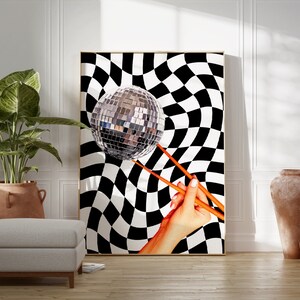 Disco Ball Essstäbchen Poster | Funky Disco Ball Poster, Discokugel Dekor, Trendy Retro Wandkunst, Indie Raumdekor, Preppy Wandkunst, Y2K Dekor
