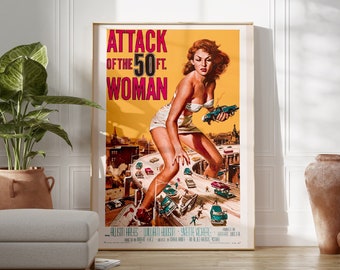 Attack Of The 50 Foot Woman | Funny Vintage Print, Maximalist Decor, Feminist Poster, Vintage Movie Poster, Trendy Retro Lesbian Art Print