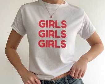 GIRLS GIRLS GIRLS 90s Baby Tee :) Subtle Femme Lesbian Pride Merch, lgbtq Shirt, Queer Graphic Tee