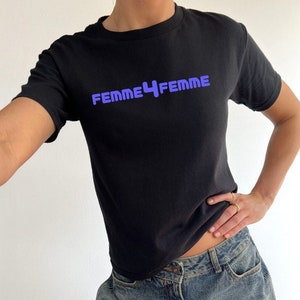 Femme Lesbian Shirt &lt;3 90s Baby Tee, Subtle Pride Merch for Queer Women, Gift for Lesbians, LGBTQ T-shirt, Bisexual Graphic Tee