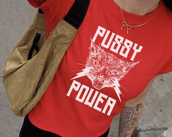 Pussy Power Feminist Shirt Funny Lesbian Cat Graphic Tee Women's Rights Pro Choice Protest Political Equality Feminist T-Shirt LGBTQ Pride