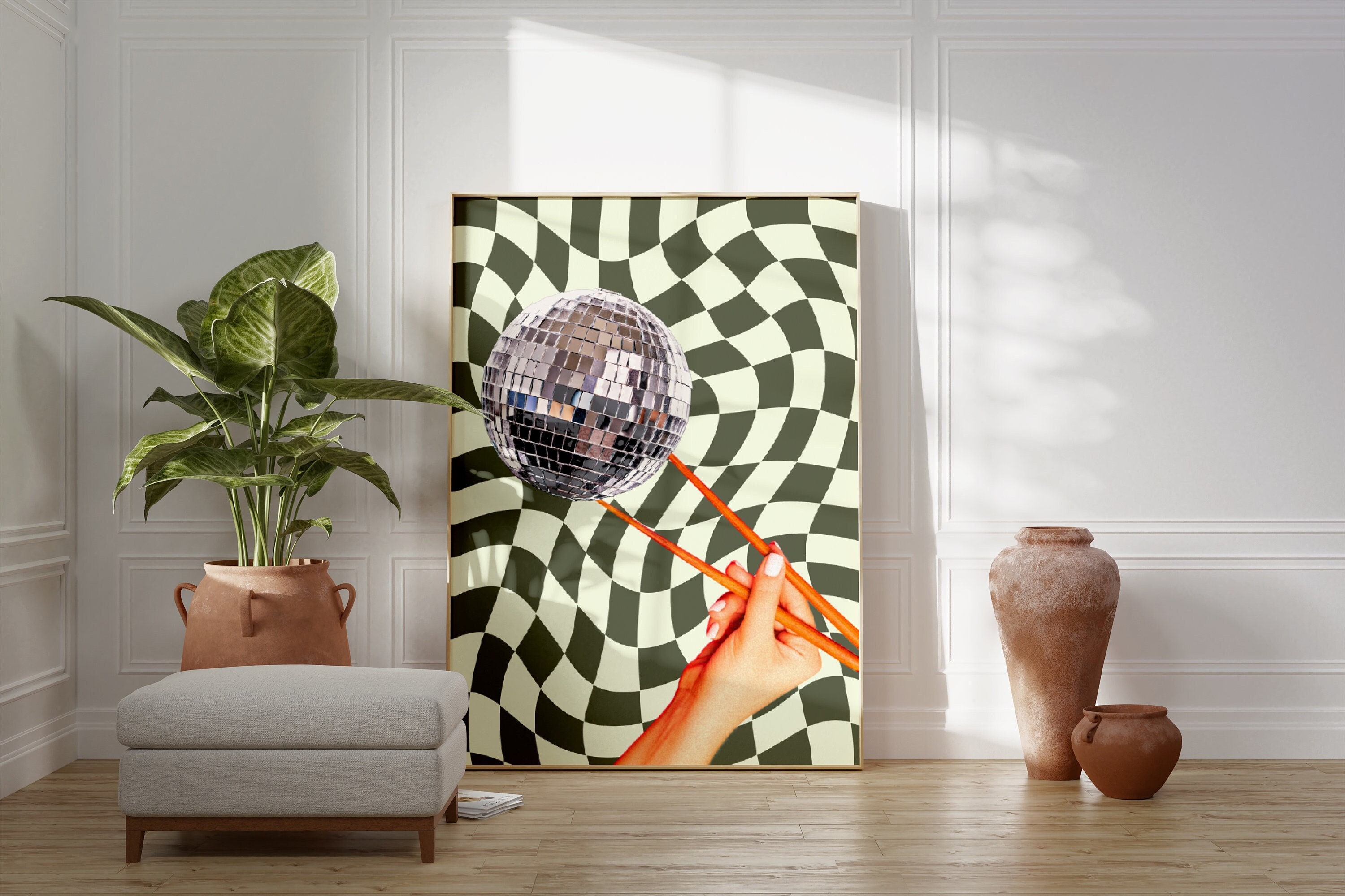 Disco Ball Print | Disco Chopstick Poster, Disco Ball Decor, Trendy Funky Wall Art, Indie Room Decor, Preppy Wall Art, Y2K Room Decor