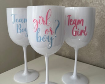 Weinbecher Weiß | Kunststoff | Gender Reveal | Team Boy | Team Girl