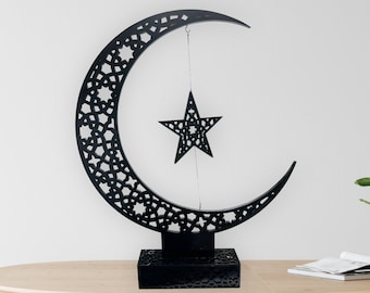 3D Wood Ramadan Crescent Moon & Star: Islamic Home Decor (3 feet tall)