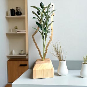 Wooden Palestine Map with Olive Branches: Carved Muslim Gift