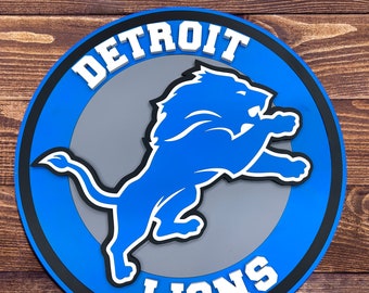 3D Detroit Lions Sign: Football Mascot Wooden Wall Art
