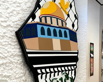 Colorful Wooden Palestine Map - National Flag & Masjid Al-Aqsa Detailing - Patriotic Home Decoration - Unique Eid Gift -Special Ramadan Gift