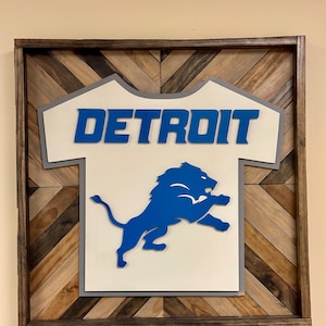 Detroit Lions Sign - Detroit Lions Wall Art - Football Lion Mascot Sign - 3D Effect wooden sign - Man Cave Decor - Detroit Lions Fan Gift