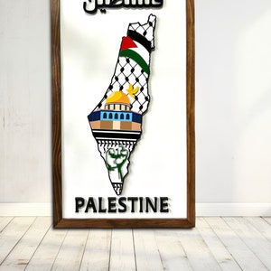 Handcrafted Wooden Palestine Map: Kufiyah Flag Wall Art