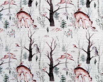 Forest Animals Double Gauze Muslin, Printed 100% Cotton, Baby Fabric, Nature Muslin Fabric, Kids Soft Fabric, Woodland Animals Muslin Fabric