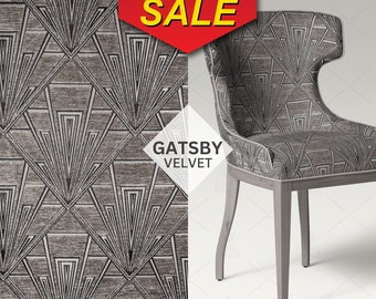 Art Decor Velvet Fabric by Fibre Naturelle, Gatsby Collection, Geometric Velvet, Upholstery and Curtain Fabric, Home Decor Chenille