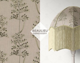 Floral Embroidery Fabric by Fibre Naturelle, High Quality Upholstery & Curtain Fabric, Leaves, Branch Embroidered Fabric, Botanical Fabric