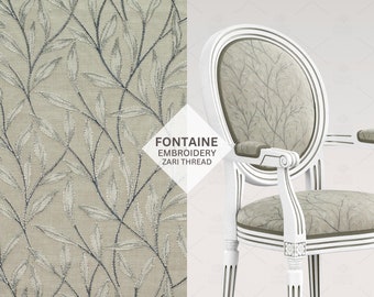 Leaf Trellis Embroidery Fabric by Fibre Naturelle, High Quality Upholstery & Curtain Fabric, Leaves Embroidered Fabric