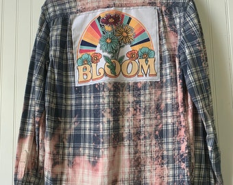 Bloom, bleached & distressed vintage flannel shirt