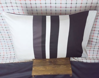 White Gray Black Striped Set Of 2 Pillow Case,Black Gray White Pillowcase,Gray Standard Queen Size Two Sides Cotton Sateen Pillowcase