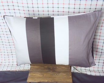 White Black Gray Striped Set Of 2 Pillowcase, Cotton Sateen White Black Two Sides Pillowcase,Standard Queen Size Modern Bed Linen Pillowcase
