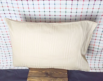 Beige Cotton Sateen Pillow Cases Standard Set Of 2,Turkish Cotton Sateen Striped Beige Queen Size Pillowcases Set