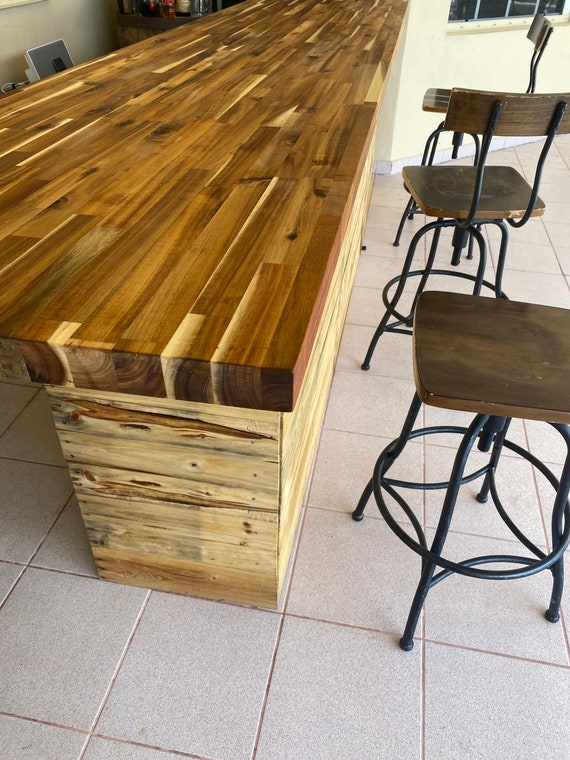 Rustic Butcher Block Top Wood Bar Reclaimed Pallet Wood Base Etsy UK