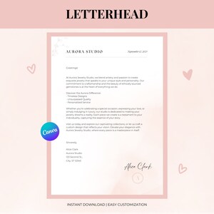 Modelo de papel timbrado comercial, identidade corporativa moderna, Canva editável, download instantâneo
