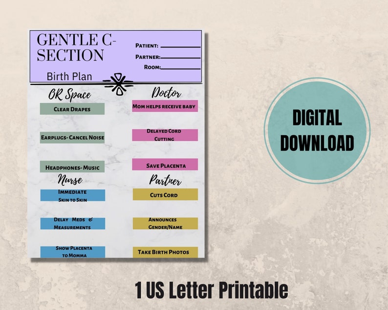 Gentle C-section Birth Plan Digital Printable. EASY - Etsy